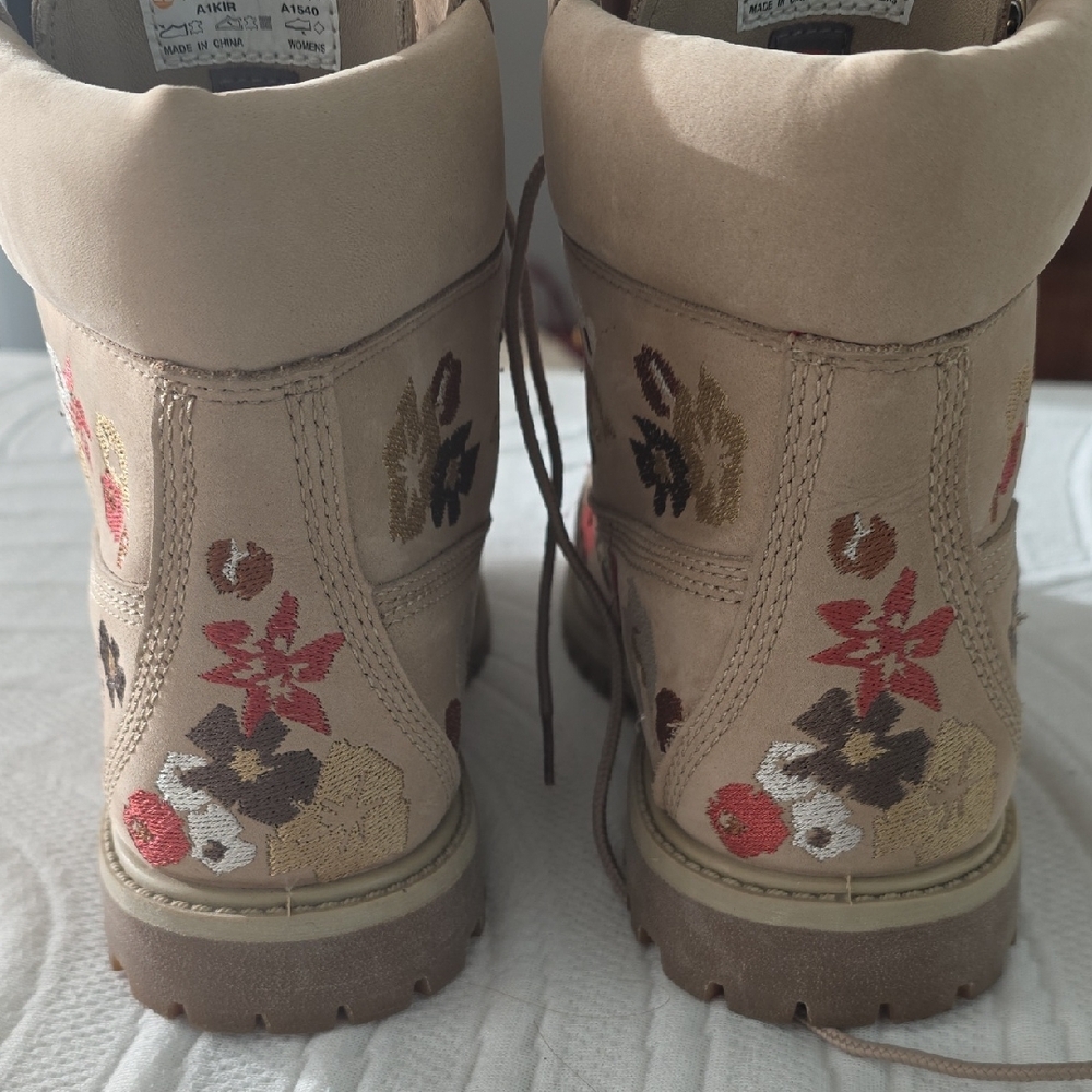 Timberland Floral Embroidered Combat Boots - Tan, Red, Brown, Cream - Picture 10 of 10